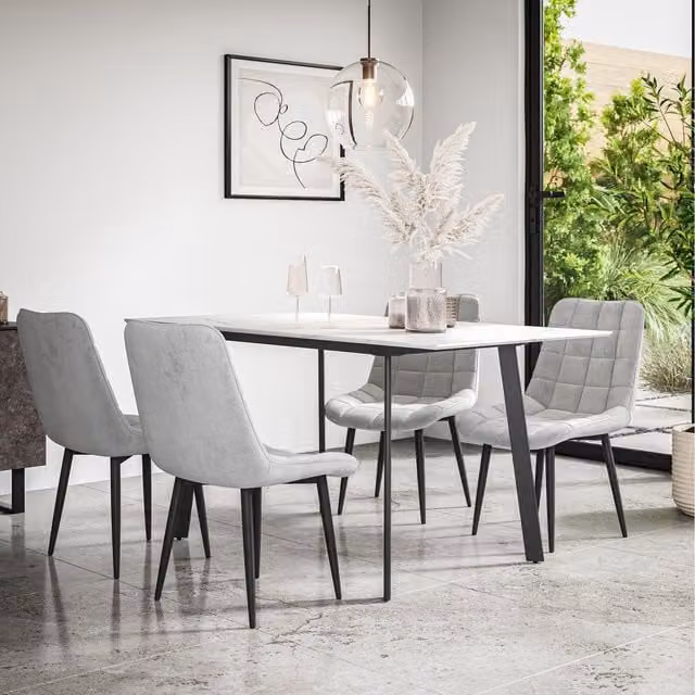 More4Homes Haydon Extending Marble Effect Dining Table Set with 4 Nova Velvet Chairs in Grey