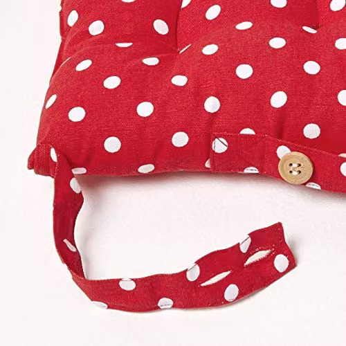 Homescapes Set of 4 Red Polka Dot Cotton Seat Pads, W/D/H: 40 x 40 x 6.5 cm – 4