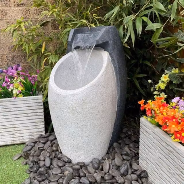 Tranquillity Water Features Pouring Vase Contemporary Solar Cascade Water Feature in Grey Resin