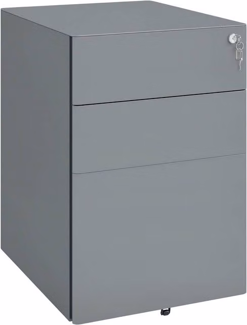 Rolipo 3-Drawer Lockable Steel Mobile Filing Cabinet in Grey