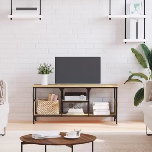 vidaXL Industrial-Style TV Cabinet in Smoked Oak, W/D/H: 100 x 35 x 45 cm
