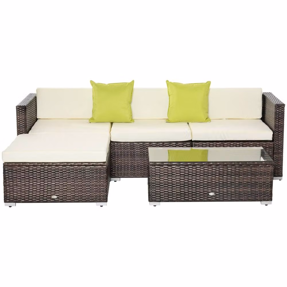 Wyld Haus Milo 4 Seater Rattan Corner Sofa Set in Brown with Beige Cushions – 2