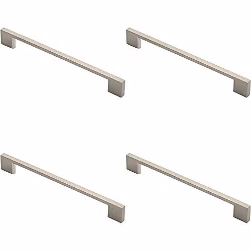 Loops 4 Pack Slim D-Shape Bow Pull Handles in Brushed Silver, W: 22.0 cm, D: 8.5 mm, Fixing Centres: 192 mm