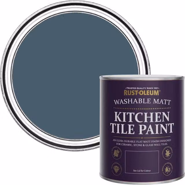 Rust-Oleum Water-Based Kitchen Tile Paint in Matt Finish, Blueprint Blue, 0.75 l