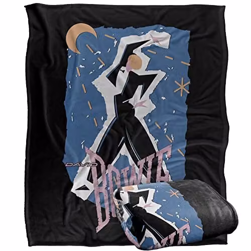 LOGOVISION David Bowie Iconic Guitar Gradient Super Soft Microfibre Throw Blanket, White and Multicolour, W: 152 cm, D: 127 cm – 1