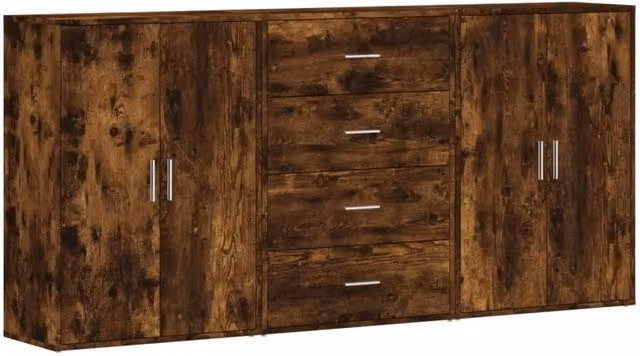 Berkfield Home Set of 3 Modern Sideboards in Smoked Oak Brown, W/D/H: 60 x 31 x 84 cm – 1