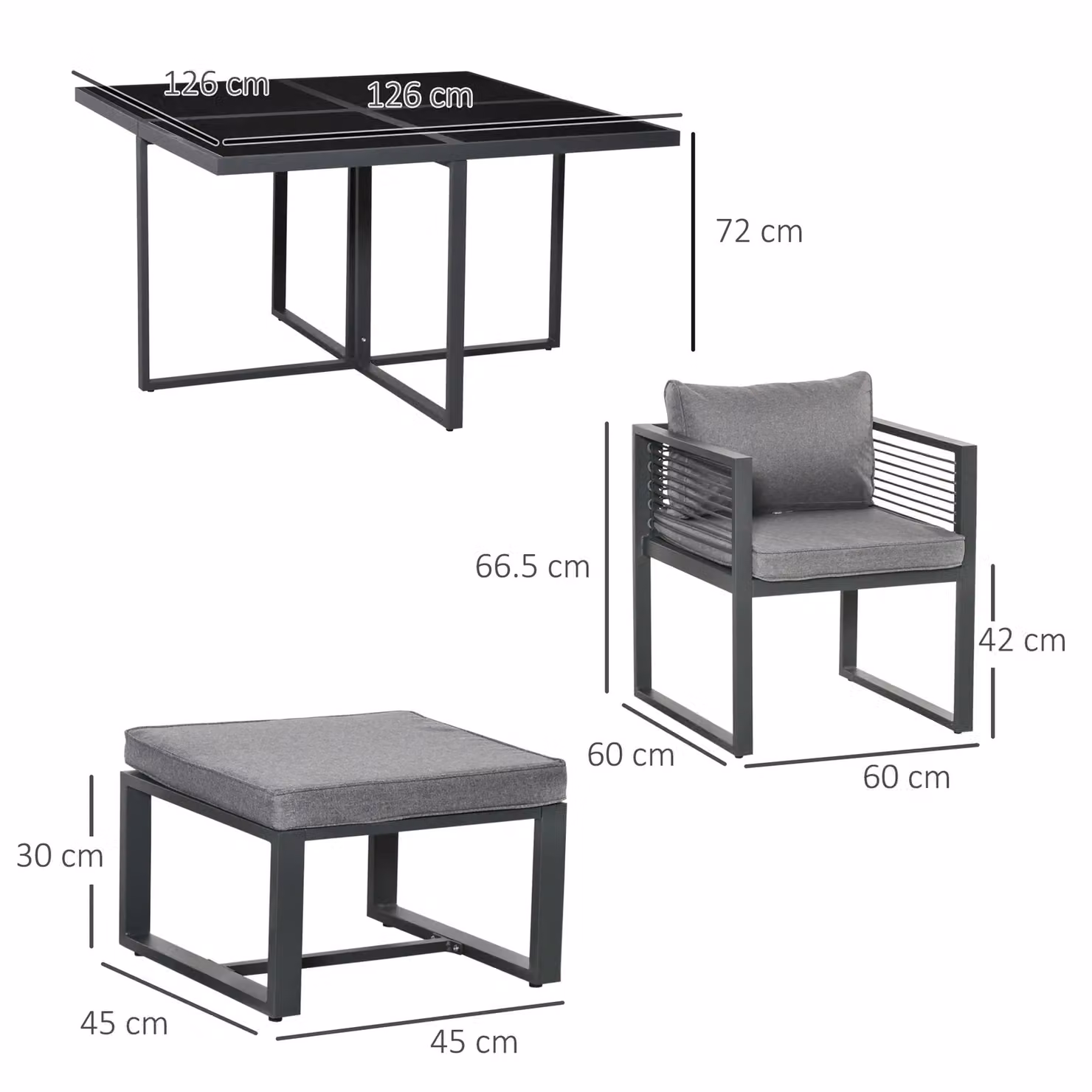 Outsunny 9 Piece Grey Powder Coated Aluminium Garden Dining Set with Glass Top Table – 3