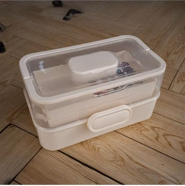 Living and Home 3 Layer Multifunctional Accessories Storage Box with Lid in White and Transparent Plastic