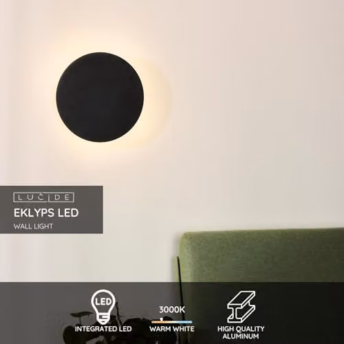 Lucide Eklyps LED Modern Ring Wall Light, Black, Diameter: 25 cm – 2