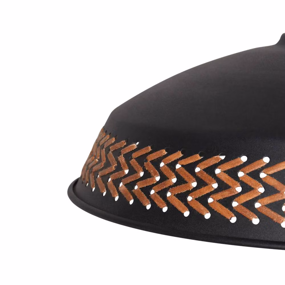 Wyld and Coco Black Iron Dome Pendant Light with PU Leather Braid – 4