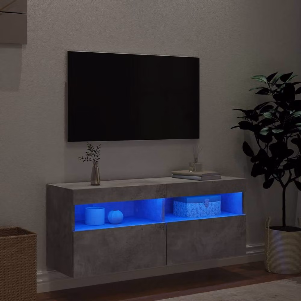 Berkfield Home TV Wall Cabinet with LED Lights in Concrete Grey, W/D/H: 100 x 30 x 40 cm – 4