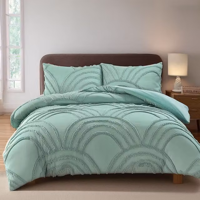 Snug City Modern Luxury Tufted Duvet Cover and Pillowcase Set in Green, Double Size (140 x 200 cm) – 1