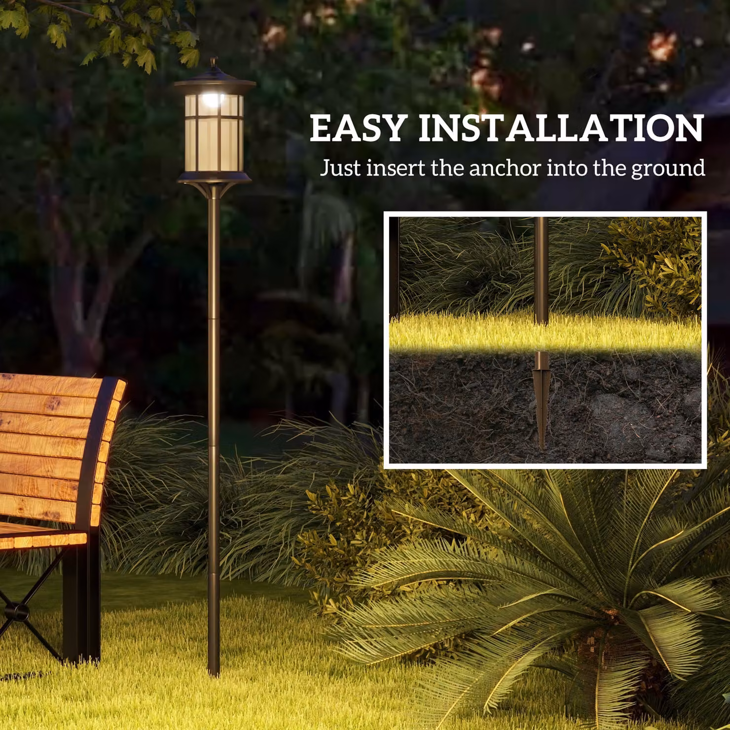 Outsunny Set of Two Traditional Style Solar Lamp Posts in Black, Height: 180 cm – 6