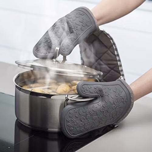 Zeal Steam Stop Waterproof Silicone Double Oven Gloves in Grey – 3