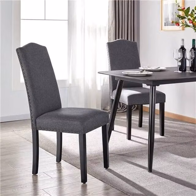KORVIXA Set of 2 Grey Fabric and Rubberwood Dining Chairs