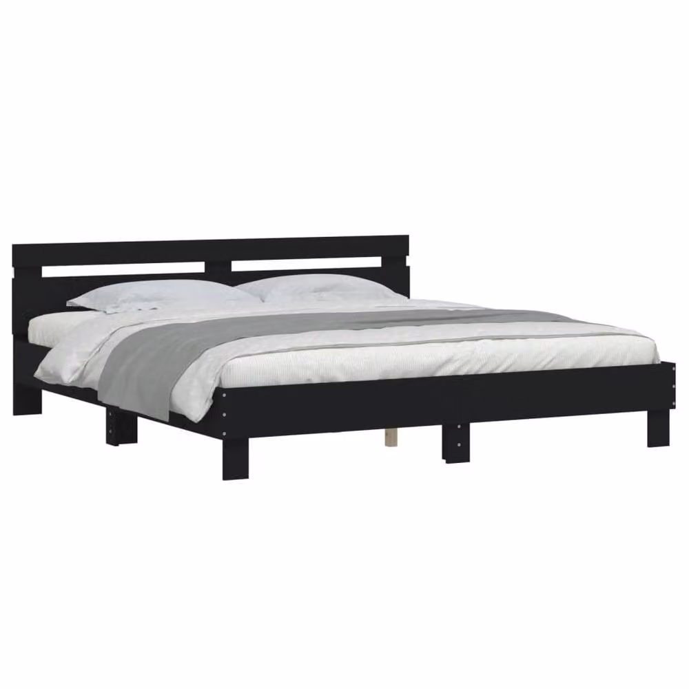 Berkfield Home Super King Bed Frame in Black with LED Under-Bed Lighting and USB Charging Ports, W/D/H: 180 x 200 cm – 3