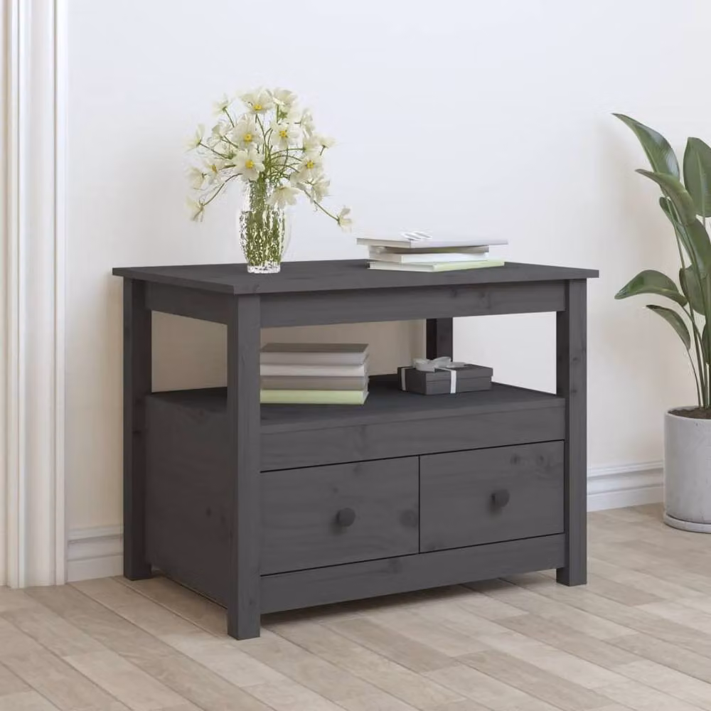 Berkfield Home Grey Rustic Solid Pine Coffee Table W: 71 cm, D: 49 cm, H: 55 cm – 2