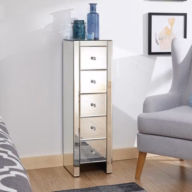 GFW Modern Slim Mirrored Chest in Silver, Width: 100 cm