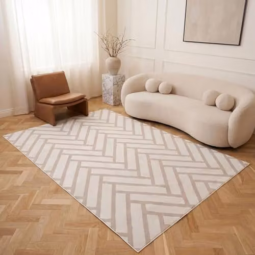 THE RUGS Loft Herringbone Modern Living Room Area Rug, Beige, W: 80 cm, L: 150 cm – 2