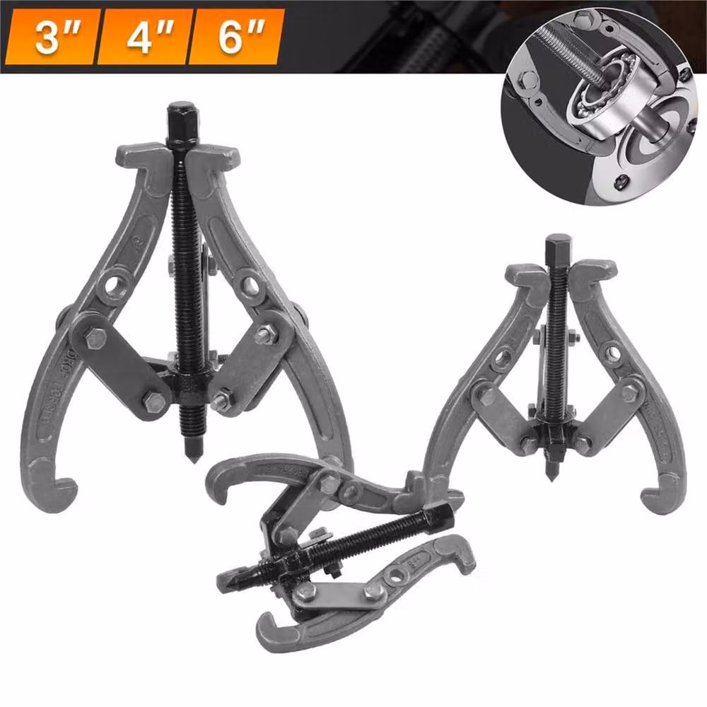 VOGREX 3-Piece Reversible Gear Puller Set with 3-Leg Hub Bearing Tool in Silver and Black – 5