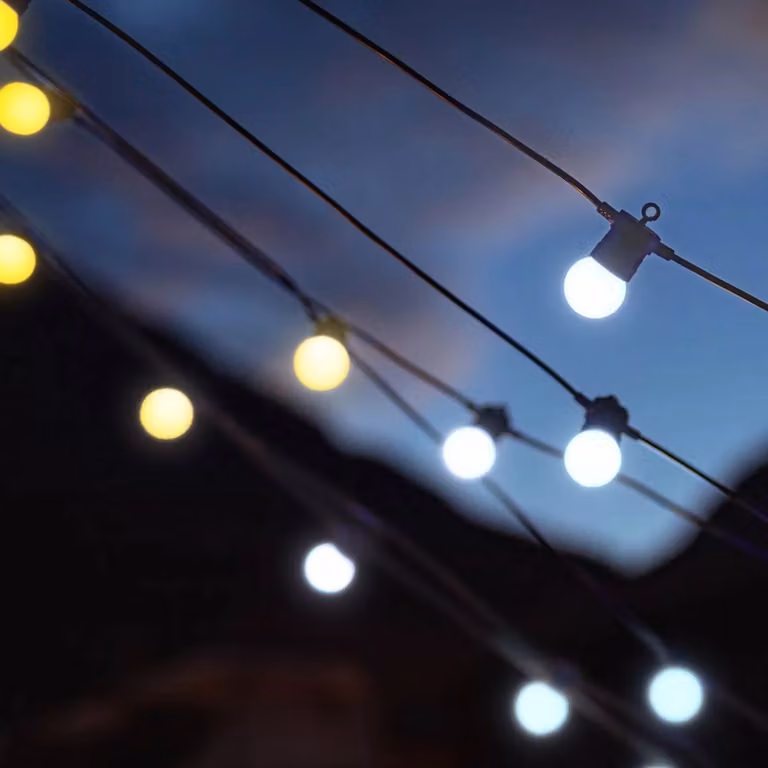 Twinkly Smart App Controlled RGBIC LED Sphere Festoon Lights, White and Amber, 10m, 20 LED