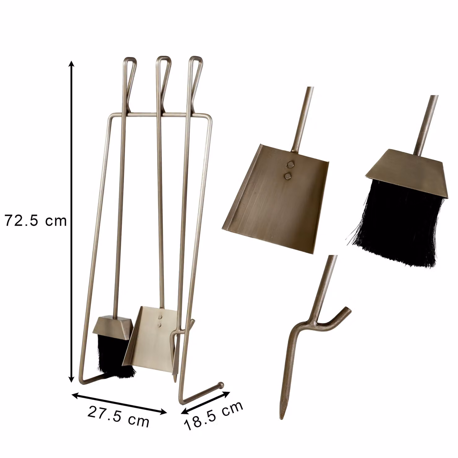 Dibor Contemporary Pewter Antique Fireplace Set with 3 Tools in Grey and Black, H: 72.5 cm, W: 27.5 cm – 2