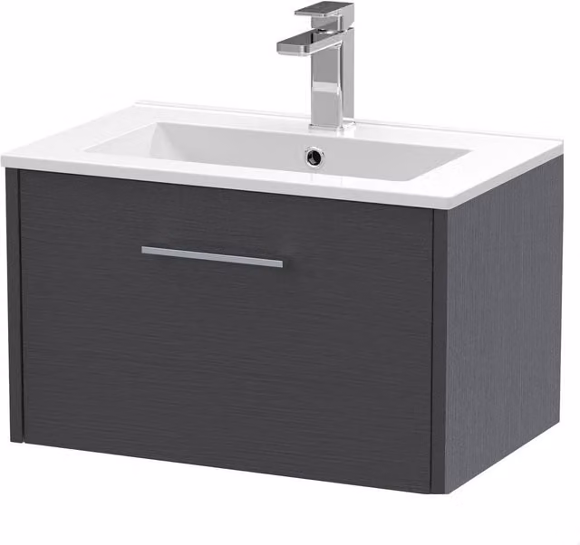 Balterley Winshill 1 Drawer Vanity Basin Unit, Dark Grey Woodgrain, Width: 60 cm