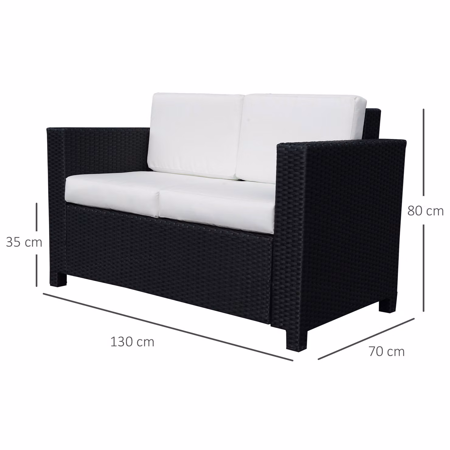 Outsunny 2 Seater Rattan Garden Sofa with Padded Cushions and Armrests, Black – 3