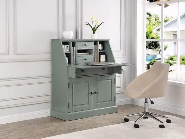 Vente-unique Cleore Secretary Desk in Almond Green with Pine and MDF – 1
