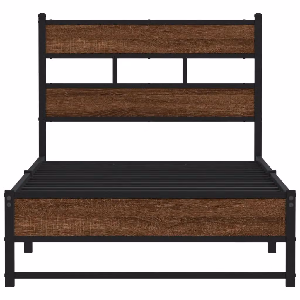 Berkfield Home Metal Bed Frame in Brown Oak, W: 107 cm, L: 203 cm – 3