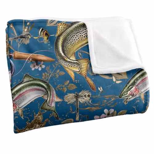 JQ Licensing Trout Tiki Fishing Pattern 2 Super Soft Silky Touch Fleece Blanket, Multicolour, 91 x 147 cm – 3