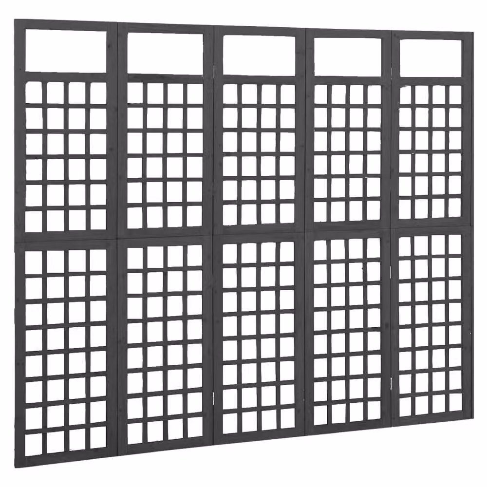 Berkfield Home 5-Panel Trellis Room Divider in Black Solid Wood, W/H: 201.5 x 180 cm – 2