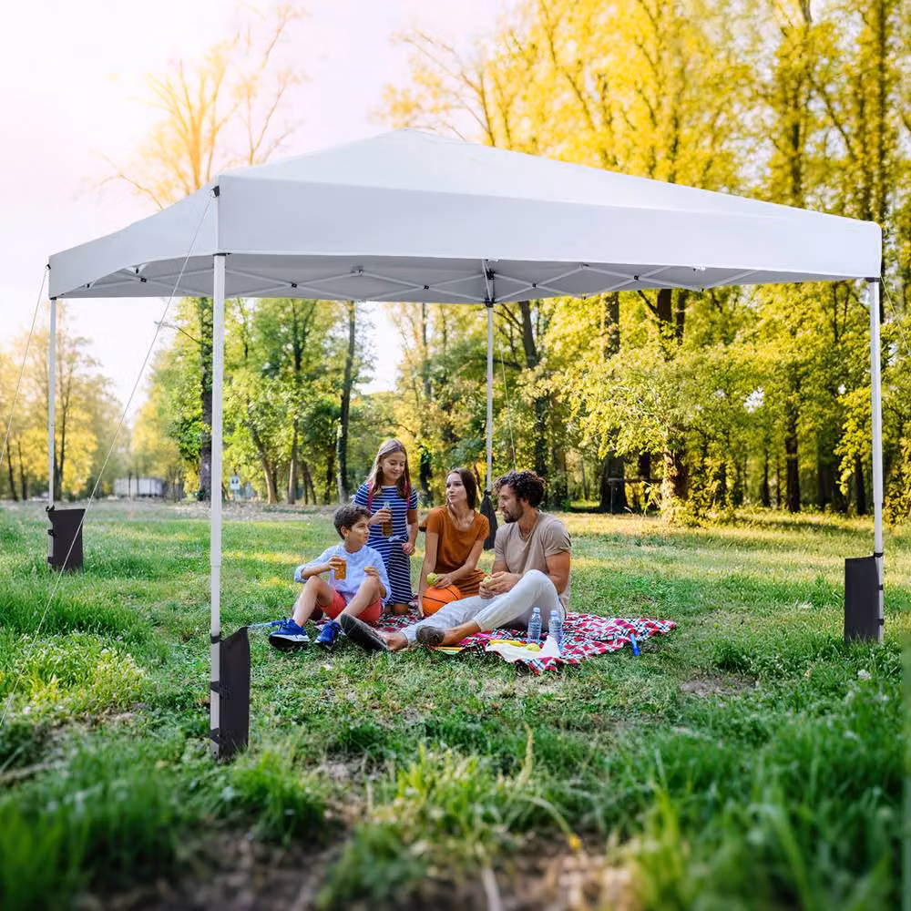 Gymax White Commercial Pop Up Canopy Camping Gazebo, W: 290 cm, D: 290 cm, H: 230 cm – 4