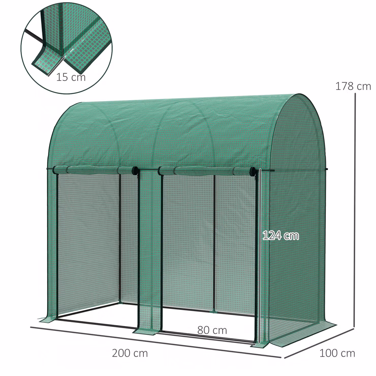 Outsunny Green Walk-In Greenhouse with Zipped Doors, W/D/H: 200 x 100 x 178 cm – 2