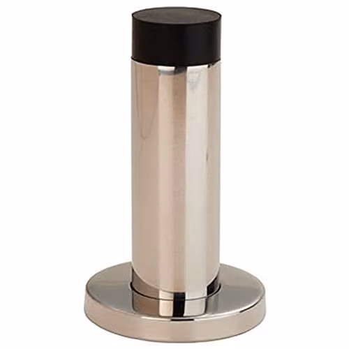 Loops Wall Mounted Cylinder Doorstop on Rose in Bright Steel with Rubber Tip, 76 x 22 mm