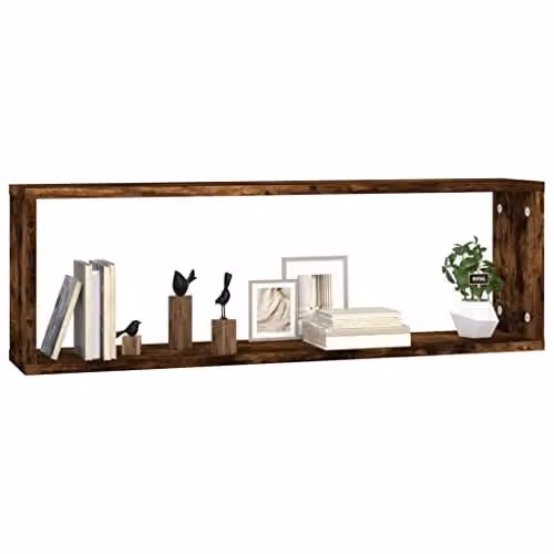 vidaXL Set of 4 Wall-Mounted Cube Shelves in Brown Smoked Oak, W: 80 cm, D: 15.44 cm, H: 26.5 cm