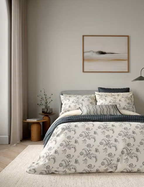 Bedeck of Belfast Pure Cotton Floral Percale Bedding Set, Cream Mix, Single (3 ft)
