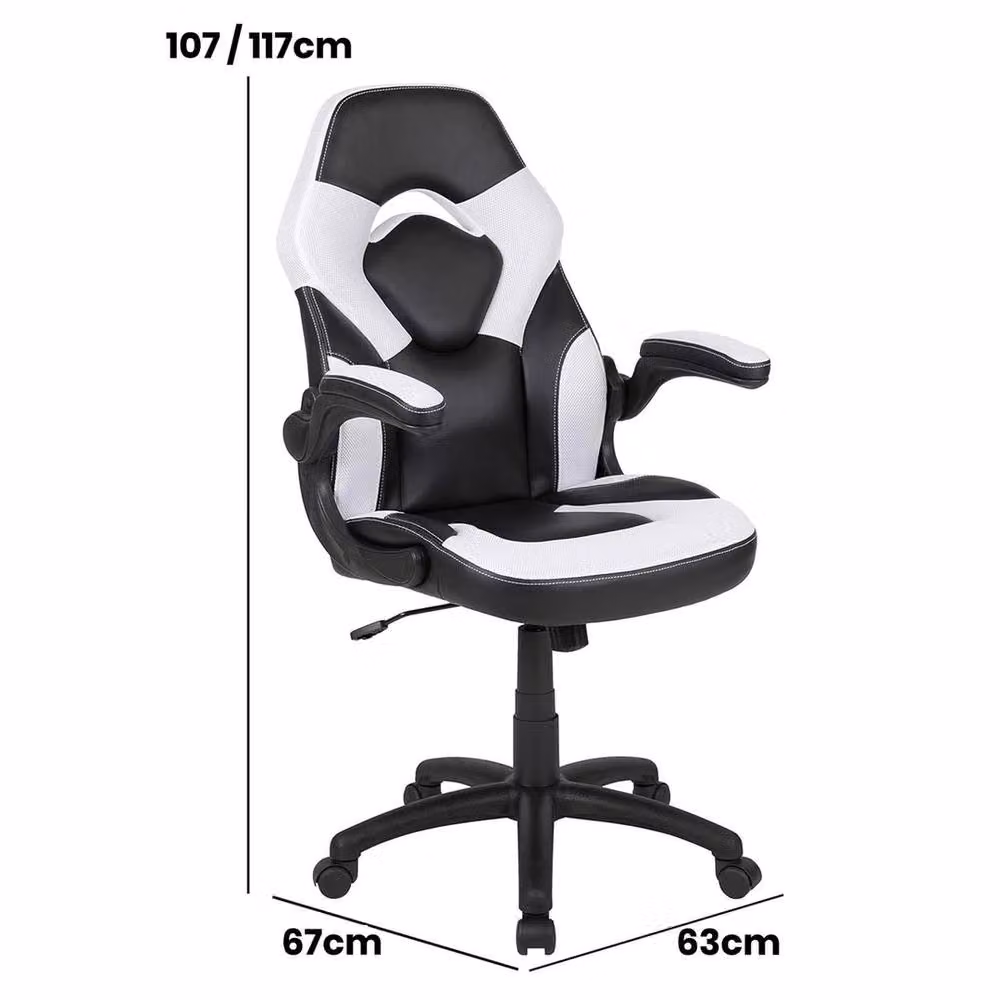 ERGOVEXA Gaming Chair in White and Black with Synthetic Leather and Armrests – 2