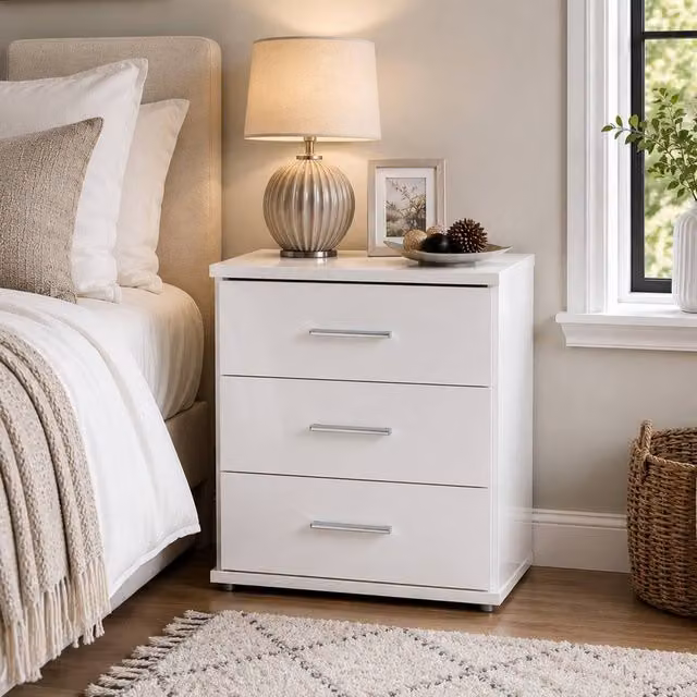 KDMD Clack White Gloss 3 Drawer Bedside Cabinet – 1