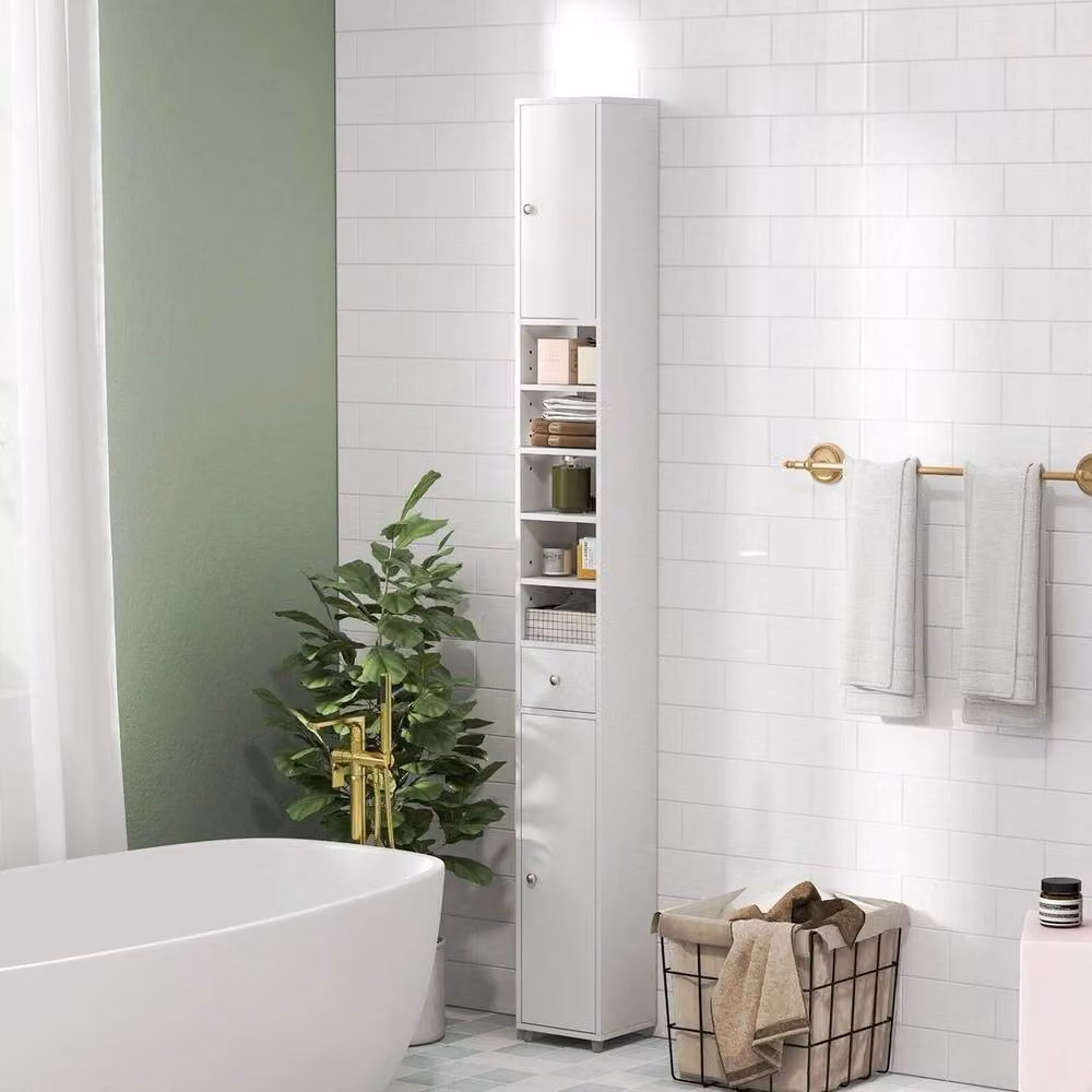 Kelvenix Modern White Freestanding Slim Bathroom Tall Cabinet with Internal Shelves and Drawers – 2
