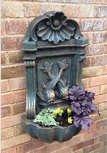 Primrose Antique Wall Mounted Water Feature Fountain in Green and Bronze, Height: 86 cm – 7
