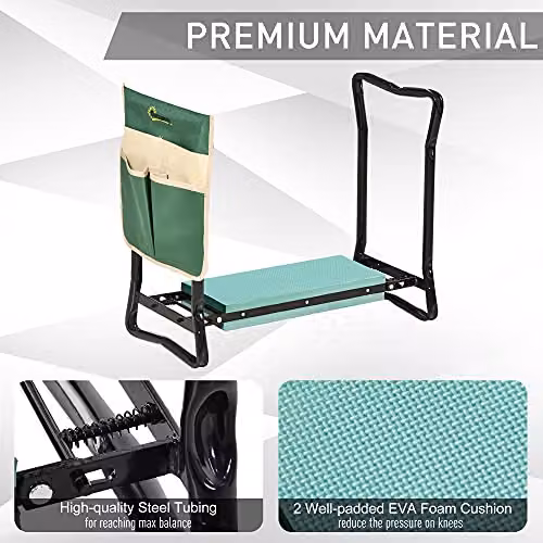 Outsunny 2 in 1 Garden Kneeler Seat with Tool Bag, Green – 7