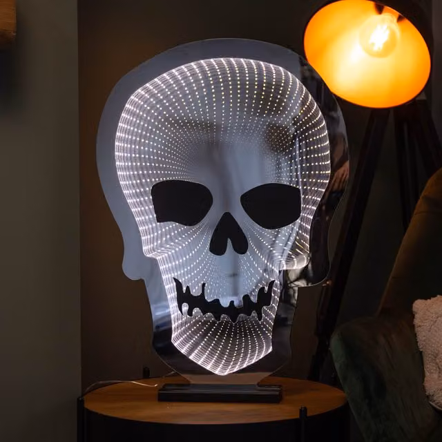 Samuel ALEXANDER White Light Up Halloween Skull Infinity Decoration with Warm White LEDs, Height: 60 cm