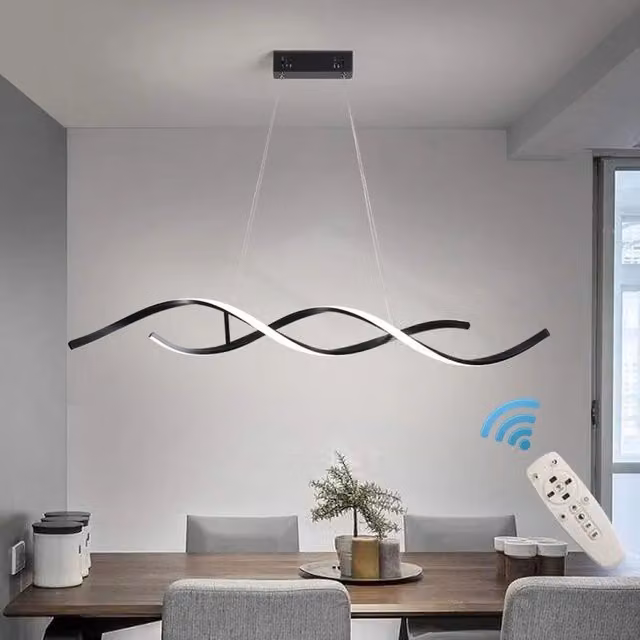 Garwarm Modern Black LED Dimmable Kitchen Island Pendant Light with Remote Control – 1