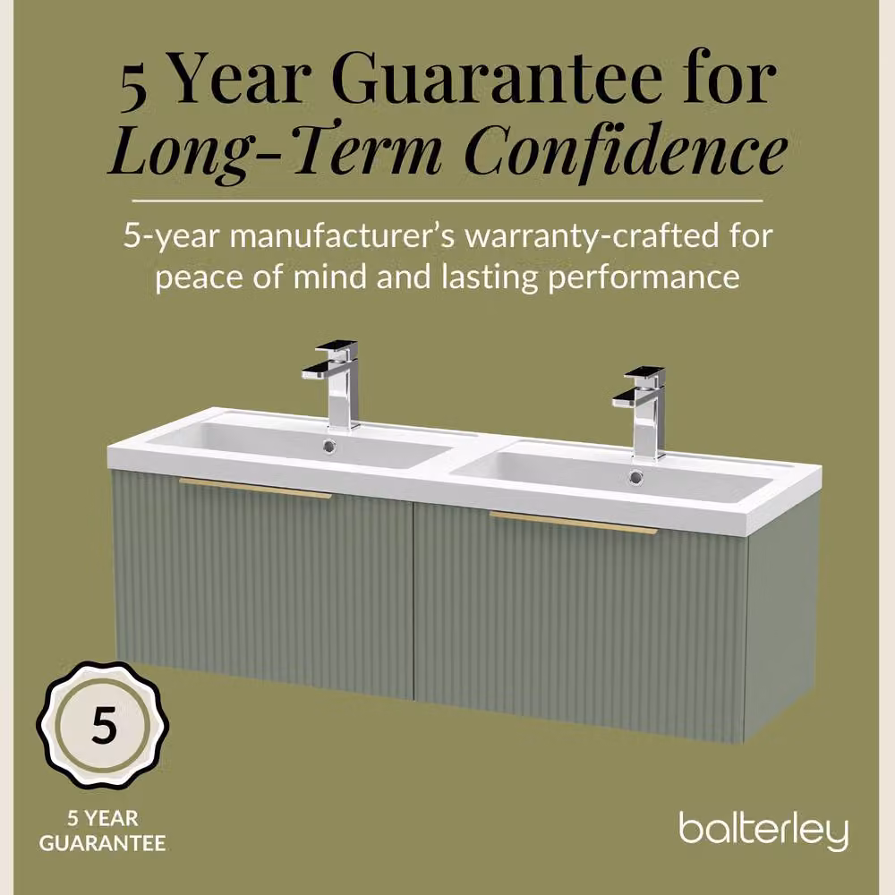Balterley Fluted Front Wall Hung 2 Drawer Vanity Basin Unit, Satin Green, W: 120 cm – 3