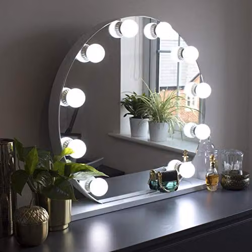 At Home Comforts Round Hollywood Makeup Mirror with 10 Dimmable LED Bulbs, White Tabletop Vanity Stand – 2