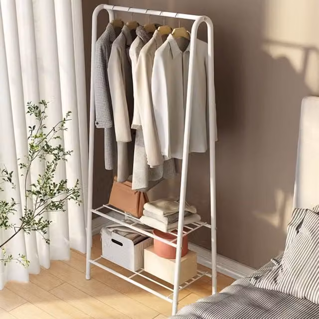 Livingandhome White Metal Freestanding Clothes Rail with Continuous Linear Rail – 1
