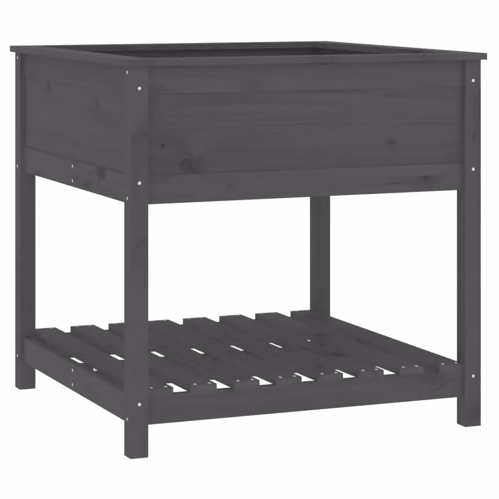 Berkfield Home Planter with Shelf in Grey, Solid Pine Wood, W/D/H: 82.5 x 82.5 x 81 cm – 2