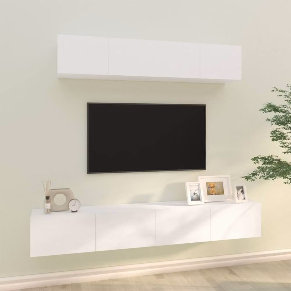 Berkfield Home 4 Piece Classic White TV Cabinet Set in Matt Engineered Wood – 2