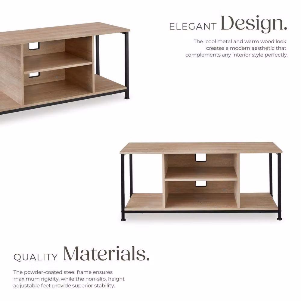 tectake TV Stand Lowboard Cabinet in Brown with 4 Compartments and Adjustable Shelf, Width: 110 cm – 3
